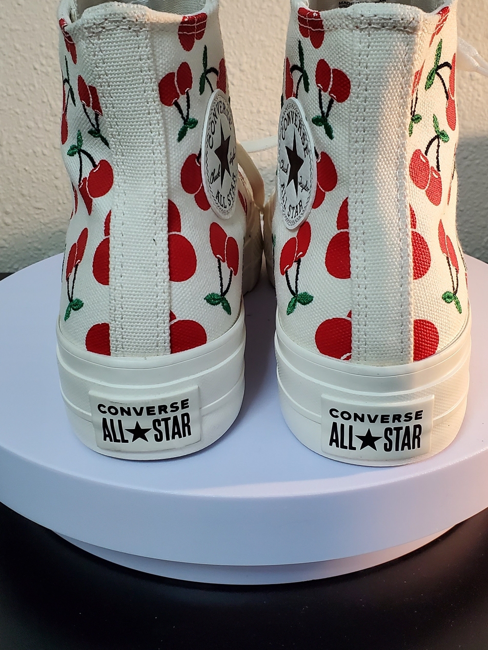 Converse Chuck Taylor High Top Sneakers - White with Red Cherry Print - Picture 7 of 11